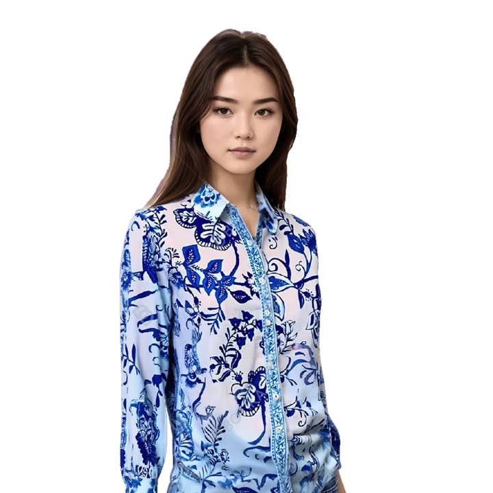 Avani Del Amour - Wholesale Button Down Shirt - Women's - 4069 Geometric Printed Classic Button Down Shirt