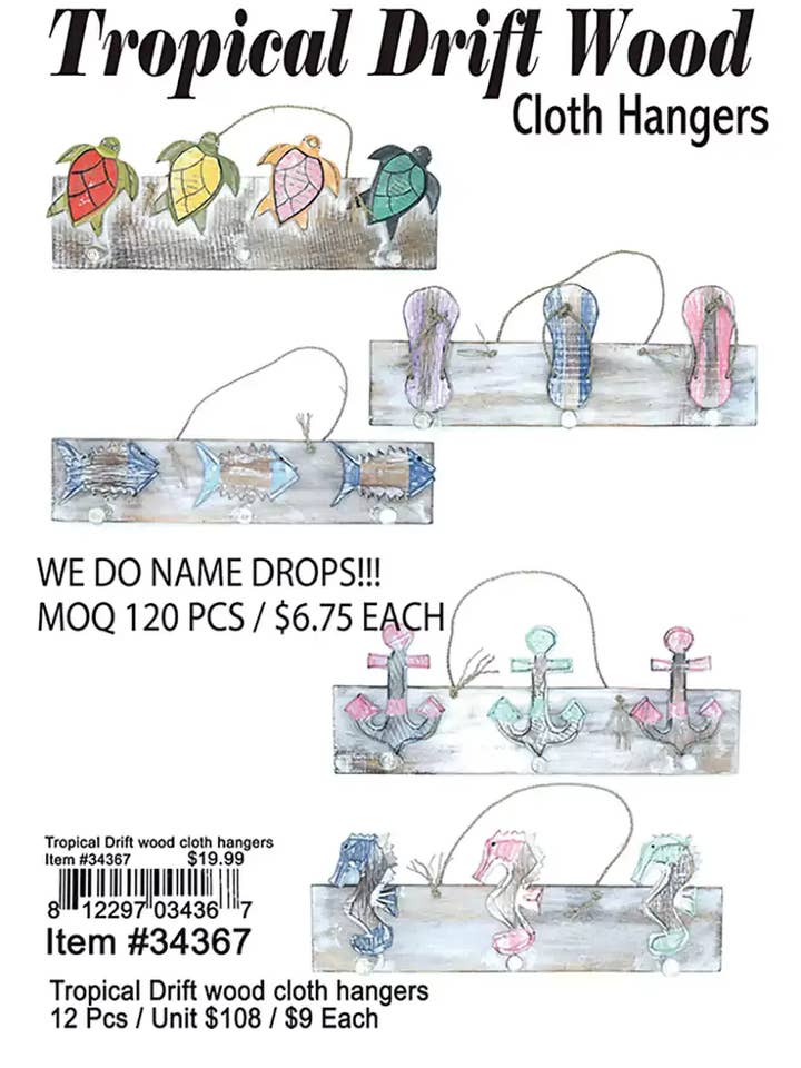 Tropical Drift Wood Cloth Hangers . for wholesale by Puka Creations