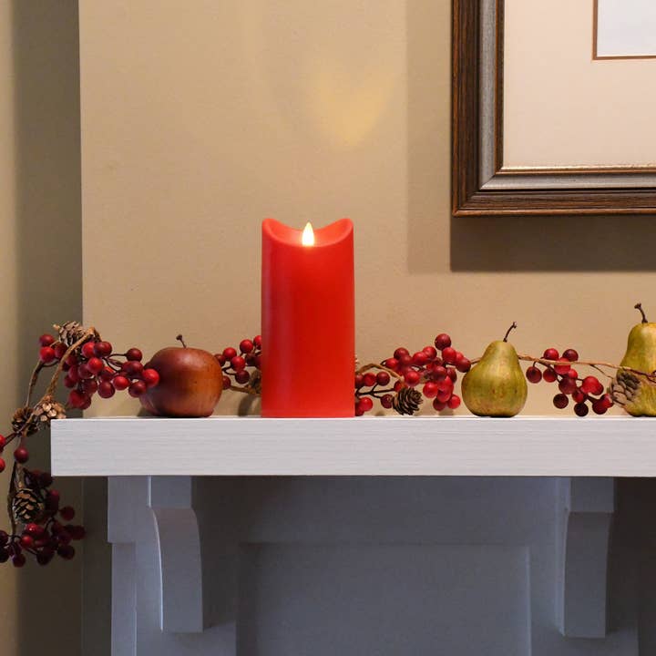 LumaBase - Wholesale Flameless Candle - Battery Operated 5" Red Pillar Candle with Moving Flame