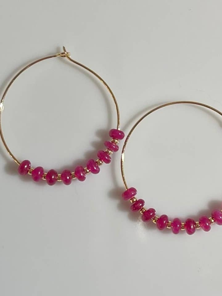 Gemstone and Gold Hoops for wholesale by Dragonfly Mama Designs, LLC