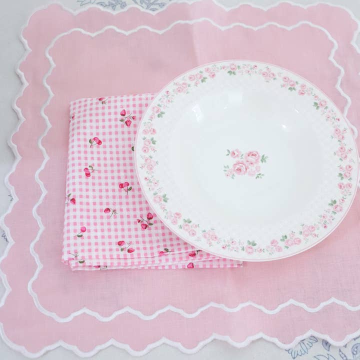 Pretty Homestyle - Wholesale Dinner & cloth napkin - Cherry Gingham pink Cotton Napkin1