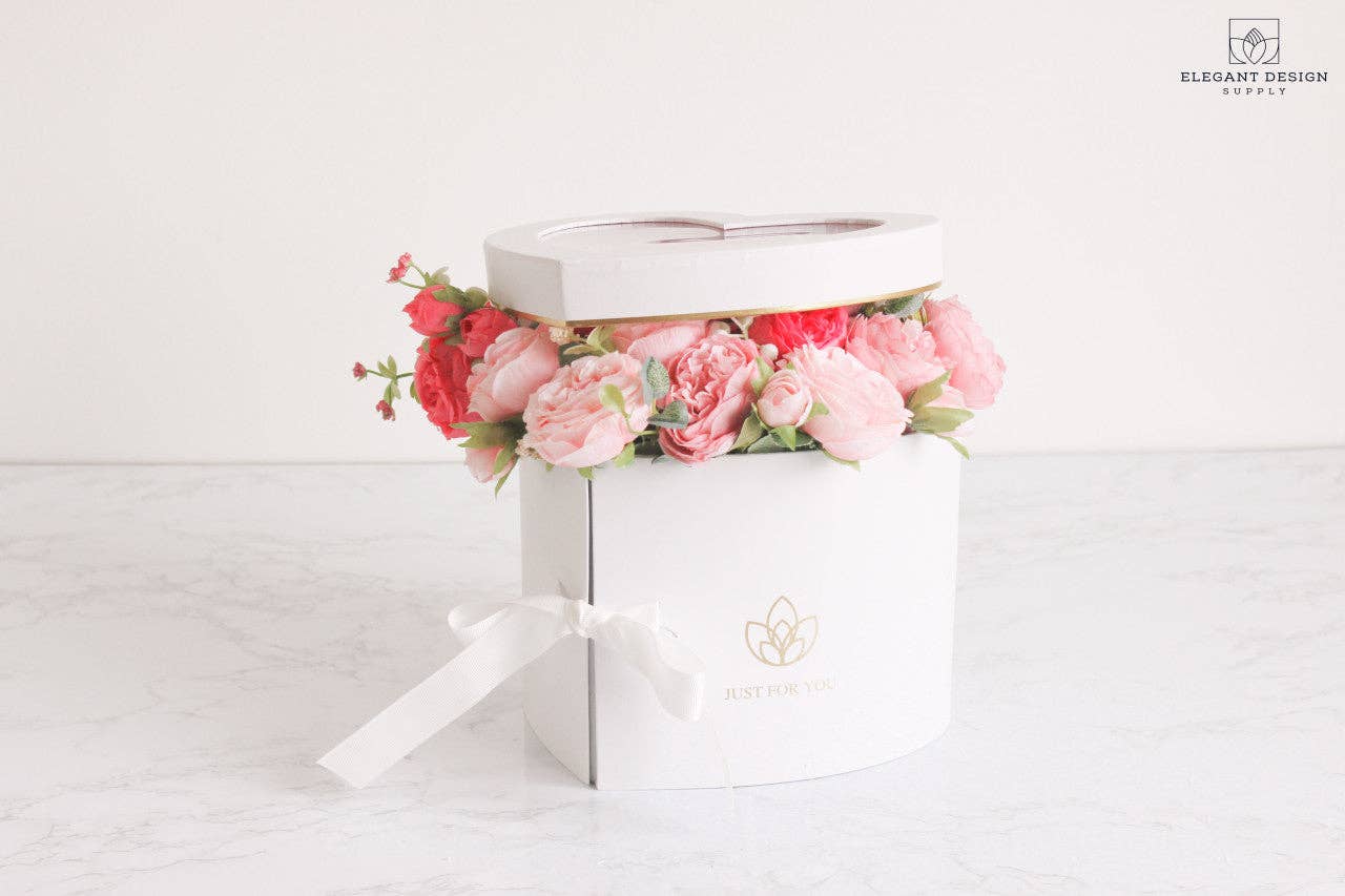 Elegant Design Supply - Vente Coffrets cadeaux - Boîte à fleurs cœur à deux étages avec couvercle transparent13