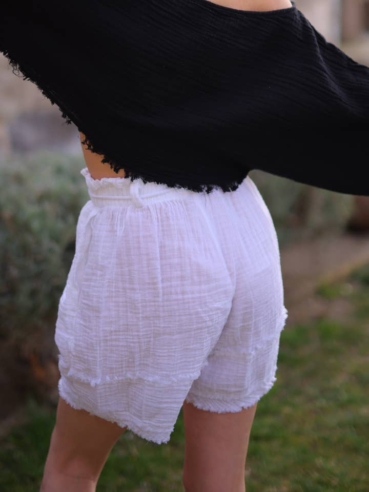 Moa - Vente Short – femme - Shorts en coton double gaze mousseline blanc3