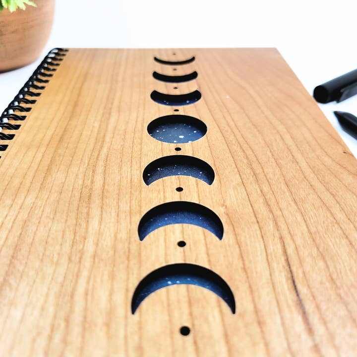 Bumble and Birch - Stationery and Gifts – wholesale Notebook – Moon phases wood journal - stationery, journals, notebook