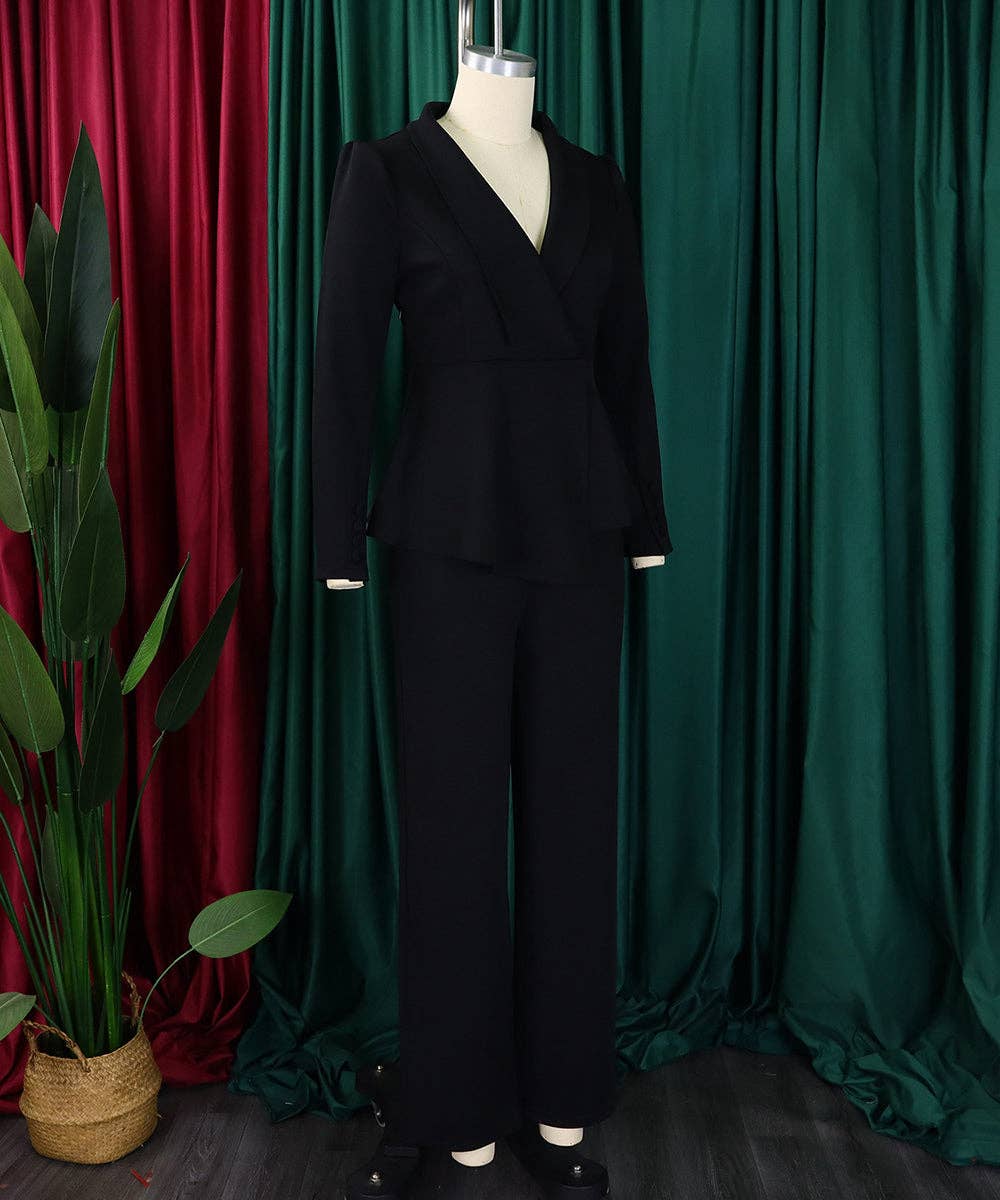 Aria Romance - Wholesale Suit Set - Women's - Ruffled Sleeve Wide-Leg Trouser Set6