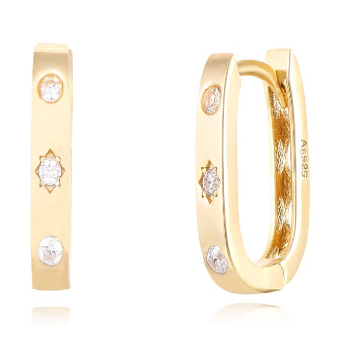 Orecchini a cerchio lunghi con zirconi rettangolari - 13* 9 per la vendita all'ingrosso da parte di Buganto