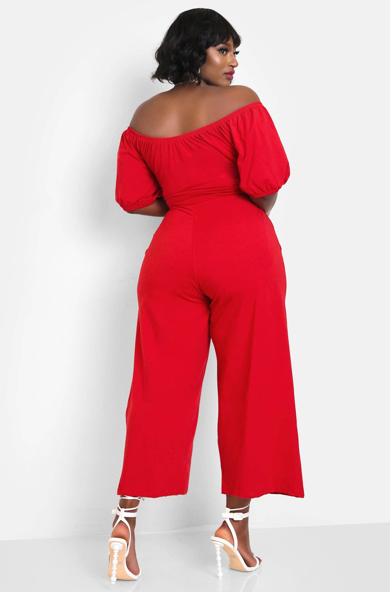 Red Hiding Something Peasant Top Wide Leg Jumpsuits w. Pockets for wholesale on Faire3