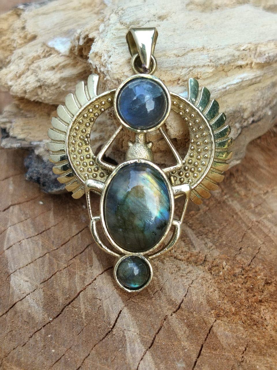 SILVER CAVE - Wholesale Individual Charm/Pendant - Natural Labradorite Stone A Spider Design For Brass Pendant2