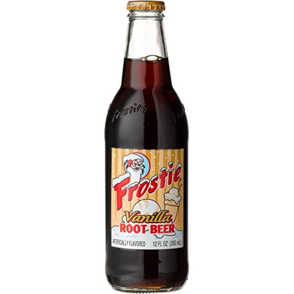 Frostie Vanilla Root Beer Soda, 12oz Glass Bottle 12ct for wholesale by Grandpa Joe's Candy Shop
