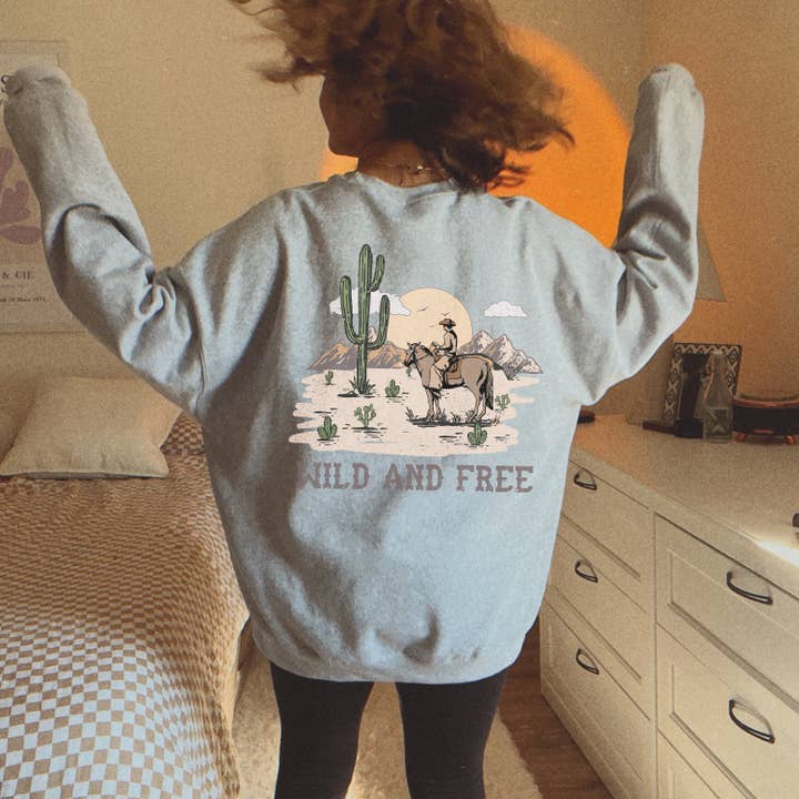 Monday Muse - Wholesale Graphic Sweatshirt - Women's - Retro Wild West Cowboy Western Aesthetic Oversized Sweater