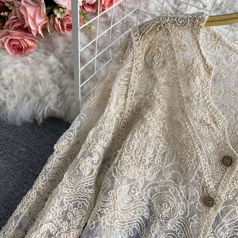 Hope & Sunshine – Cardigan - Mulher por atacado – Top de Renda com Recortes em Croché e Manga Comprida21