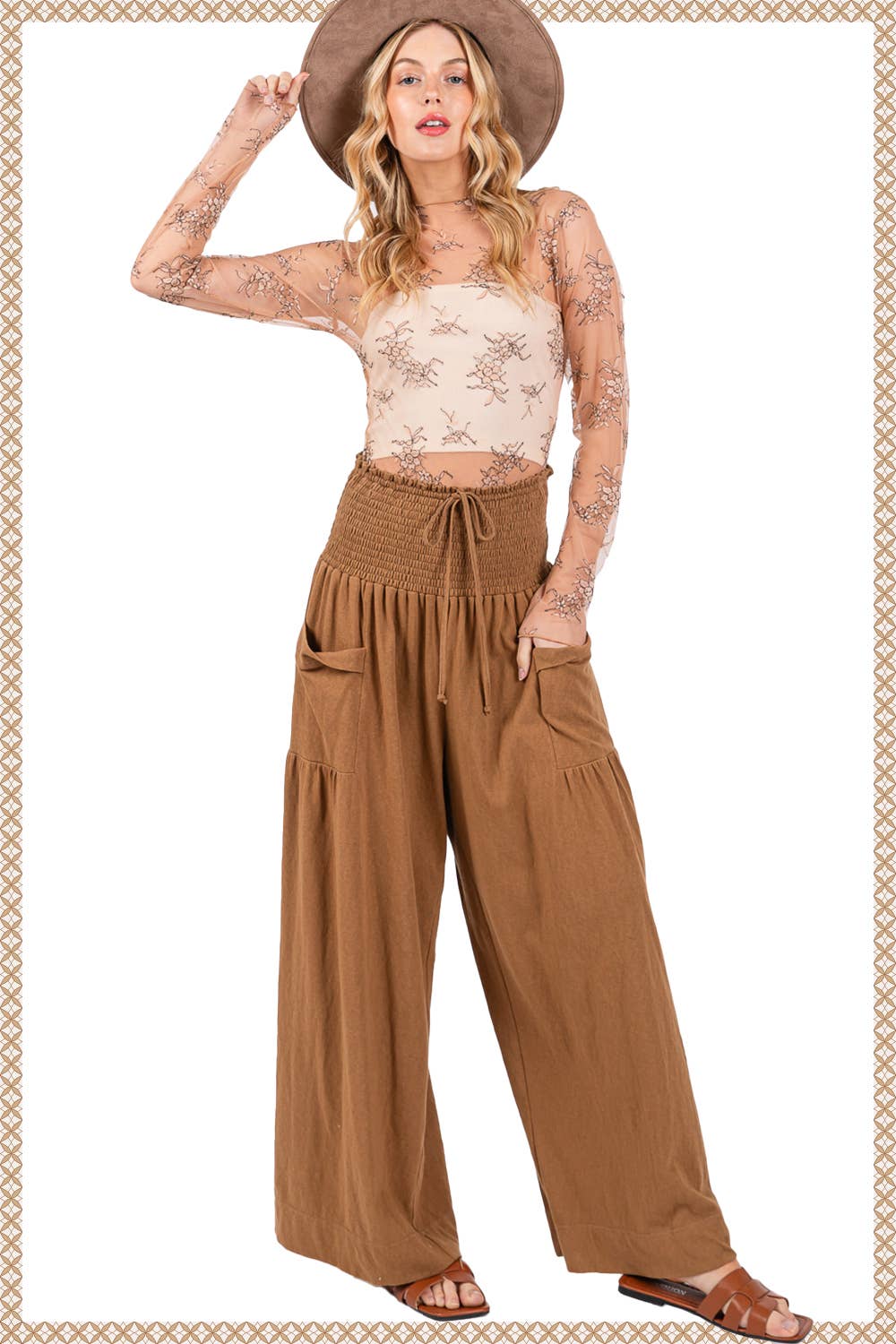 Sage + Fig - Vente Pantalon – femme - PANTALON LARGE DÉCONTRACTÉ À SMOCK (SP7105)11