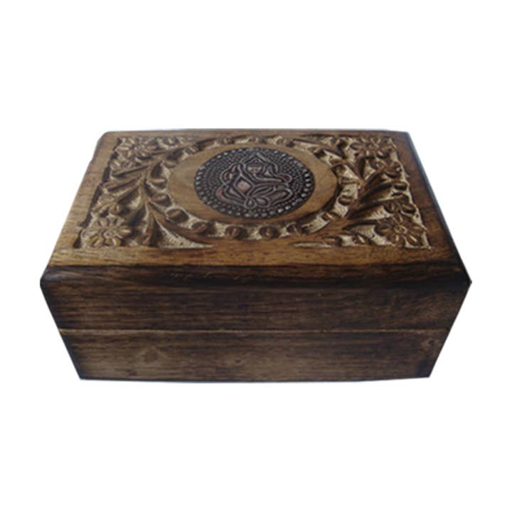 Carved Wooden Jewelry Box w/ Plaque (6 x 4 in.) for wholesale by Designs by Deekay Inc.
