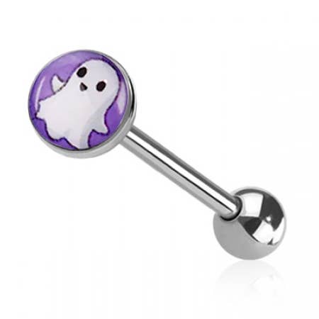 EPOXY ACRYLIC FRIENDLY GHOST 316L SURGICAL STEEL TONGUE BARB for wholesale by CRAVE BODY JEWELRY