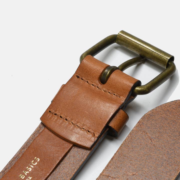 Curated Basics - Wholesale Belt - Men's - Tan Leather with Brass Buckle Belt