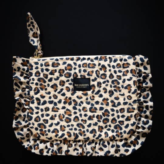 Love Explorers - Wholesale Makeup/Cosmetic Bag - Flat pouch M - beige leopard