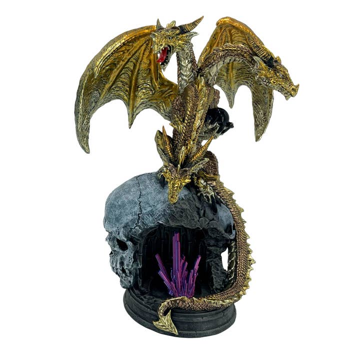 35cm 3 Headed Hydra Dragon On Skull Cave With Crystals for wholesale by Cubby House by Malmar