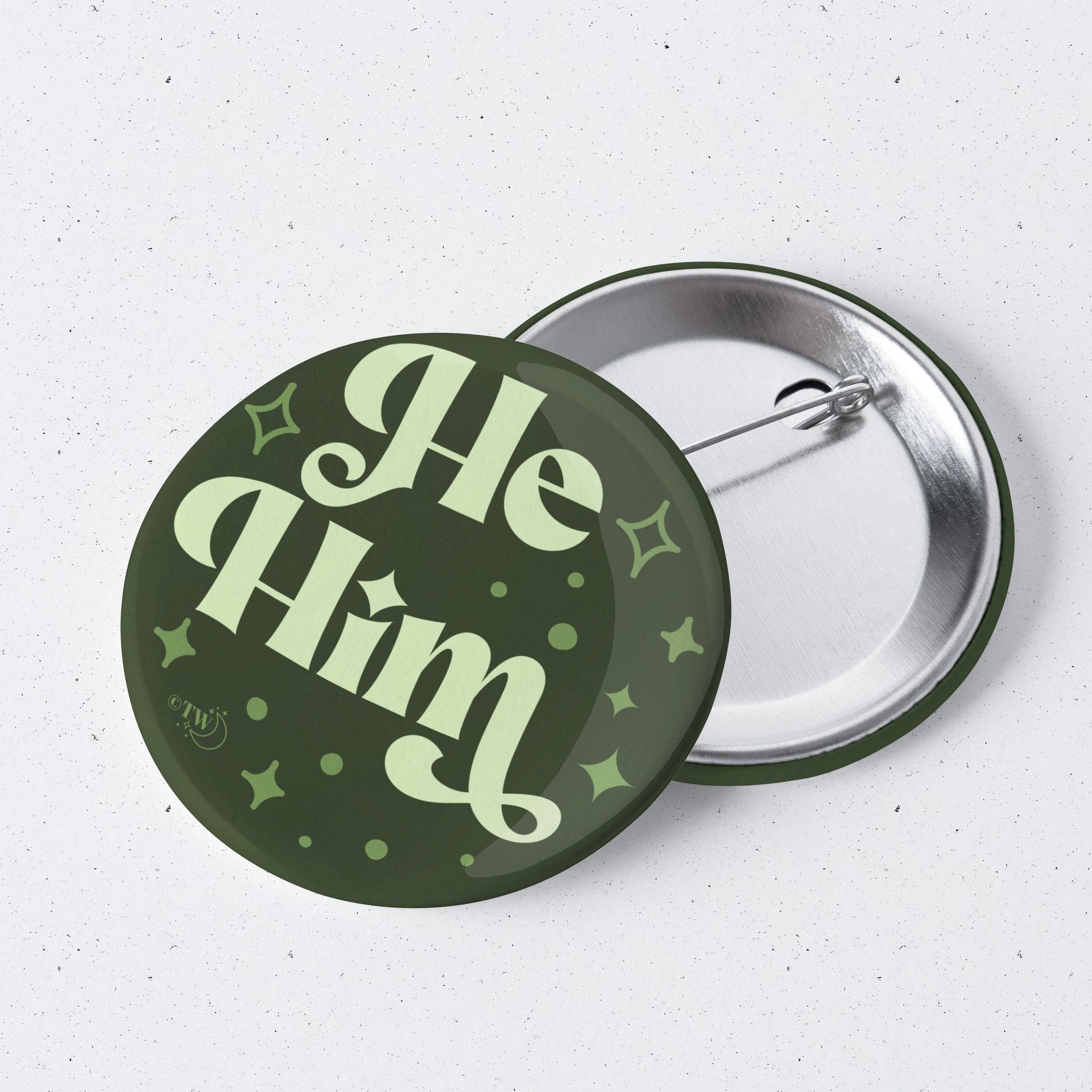 He / Him Pronouns Retro Stars 1" Mini Button Pin for wholesale by Tiny Werewolves