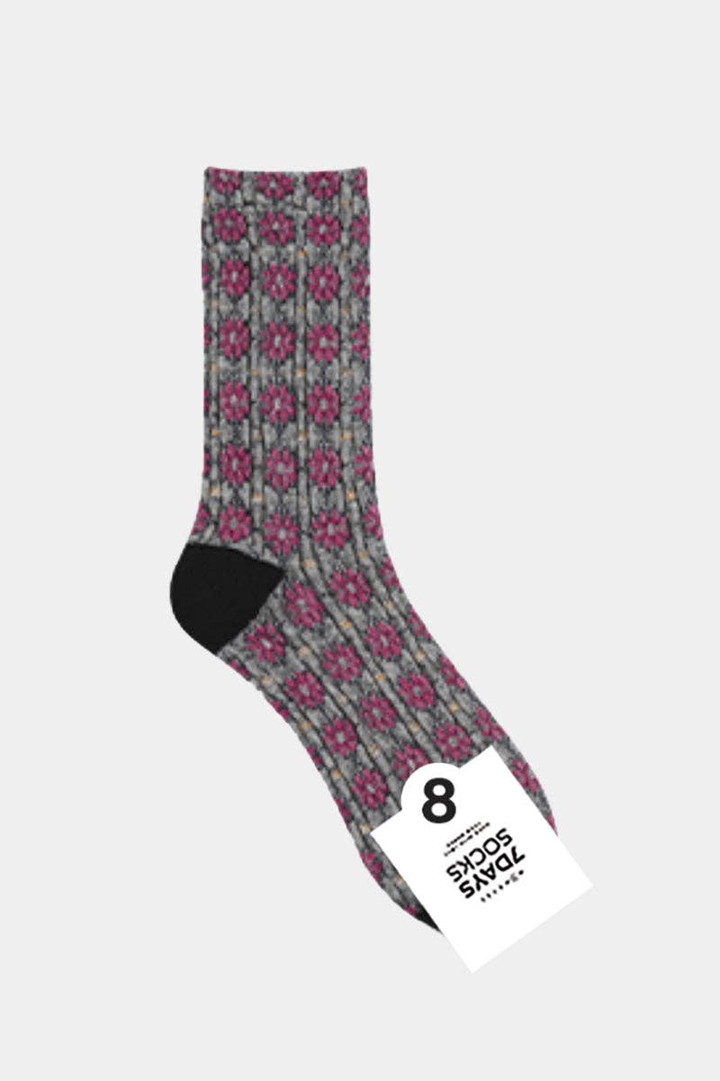 7DAYSSOCKS - Wholesale Socks - Women's - Women's Crew Embo Flower Socks7
