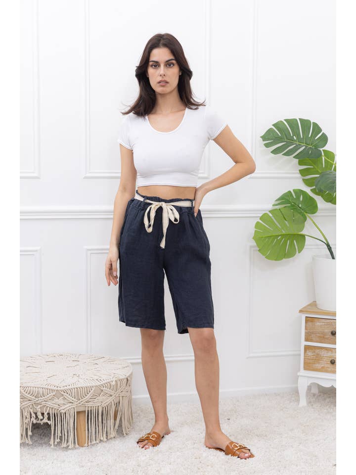 Happy look - Wholesale Shorts - Women's - Linen shorts with belt and pockets