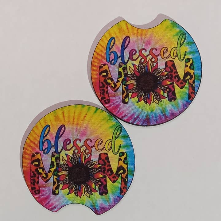 Set de posavasos para coche Tie Dye Blessed Mom para venta al por mayor de Beautiful Creations by Laney