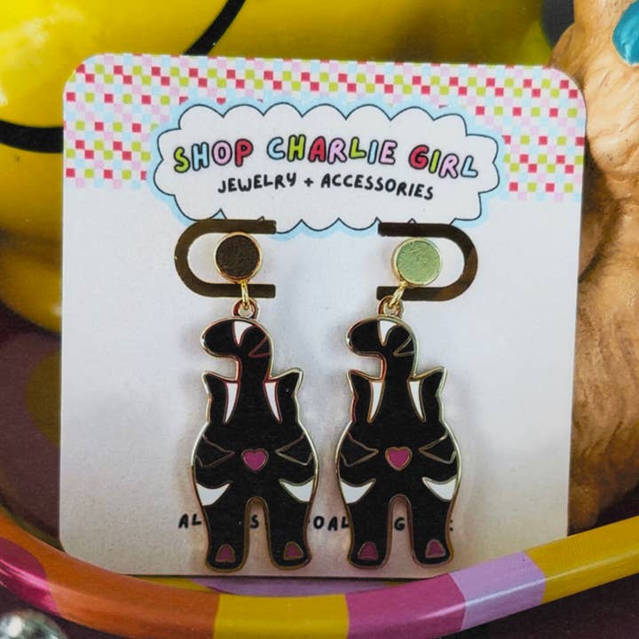 Cat Heart Booty Earrings - Black for wholesale by Shop Charlie Girl