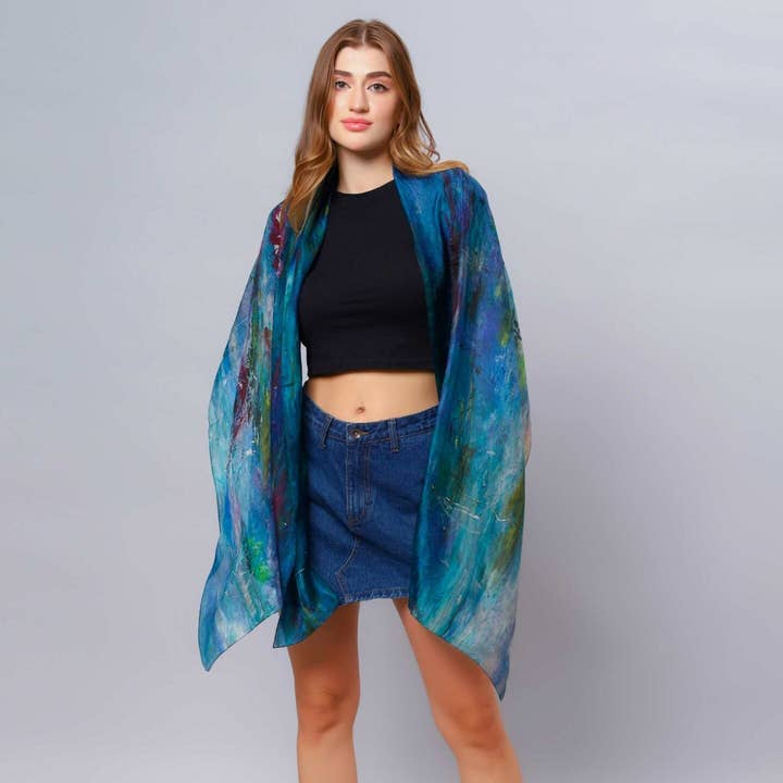 Abstract Print Pure Silk Designer Scarf for wholesale by Namaskar Australia