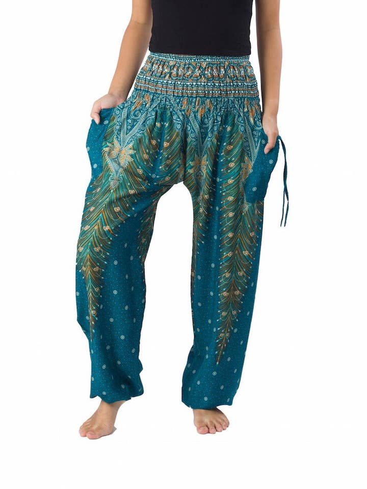 Studio 12 Collective (previously Ethnic Lanna) – wholesale Pants – Women's – Harem Pants Boho Smocked Waist w/ Pockets - Peacock