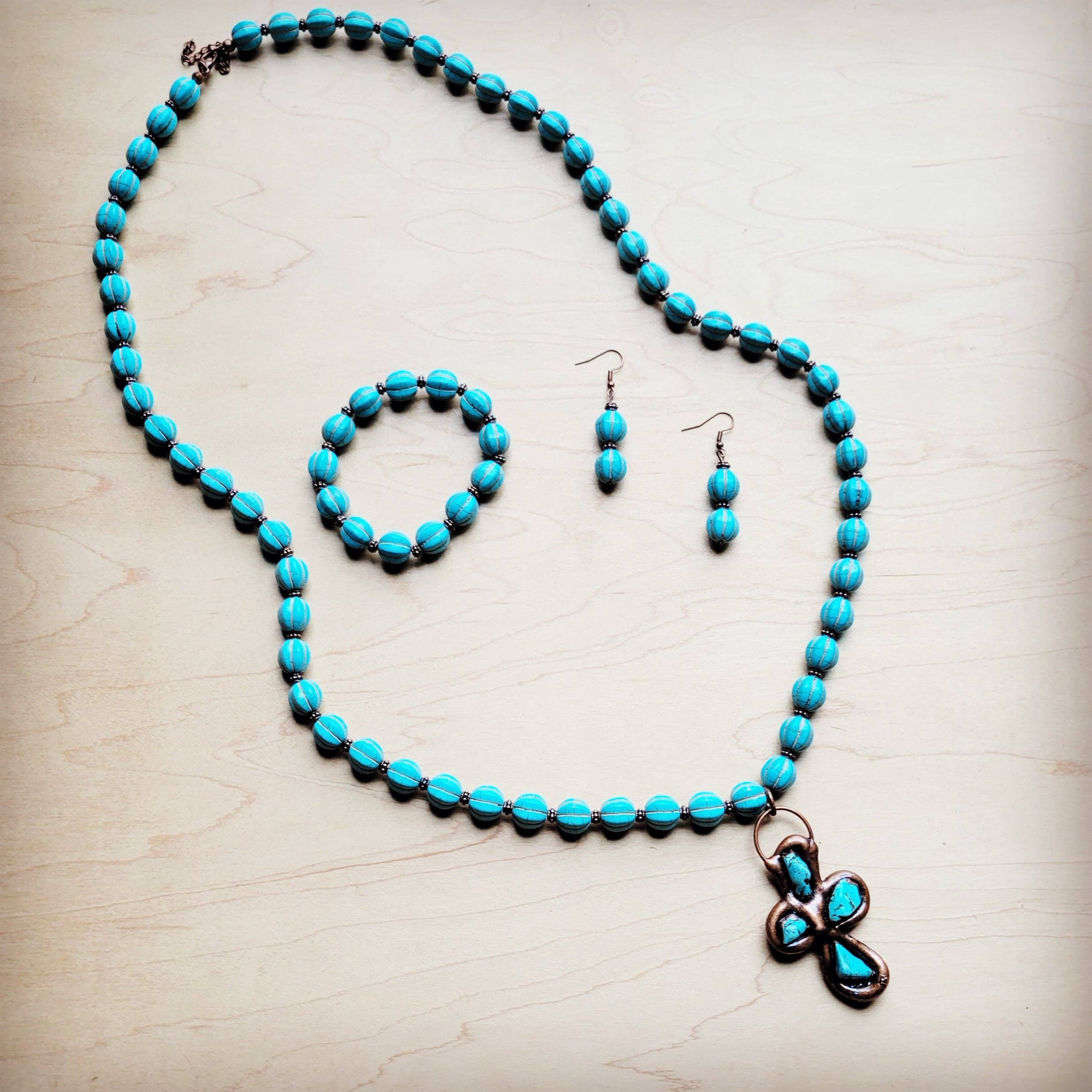 The Jewelry Junkie - Wholesale Beaded Bracelet - **Turquoise Blue Melon Beaded Stretch Bracelet 809g1