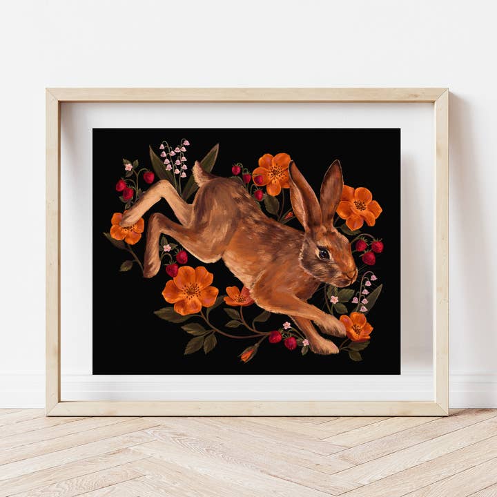 Lámina artística con diseño de conejo y fresa, decoración oscura encantada para venta al por mayor de Cailee Corbett
