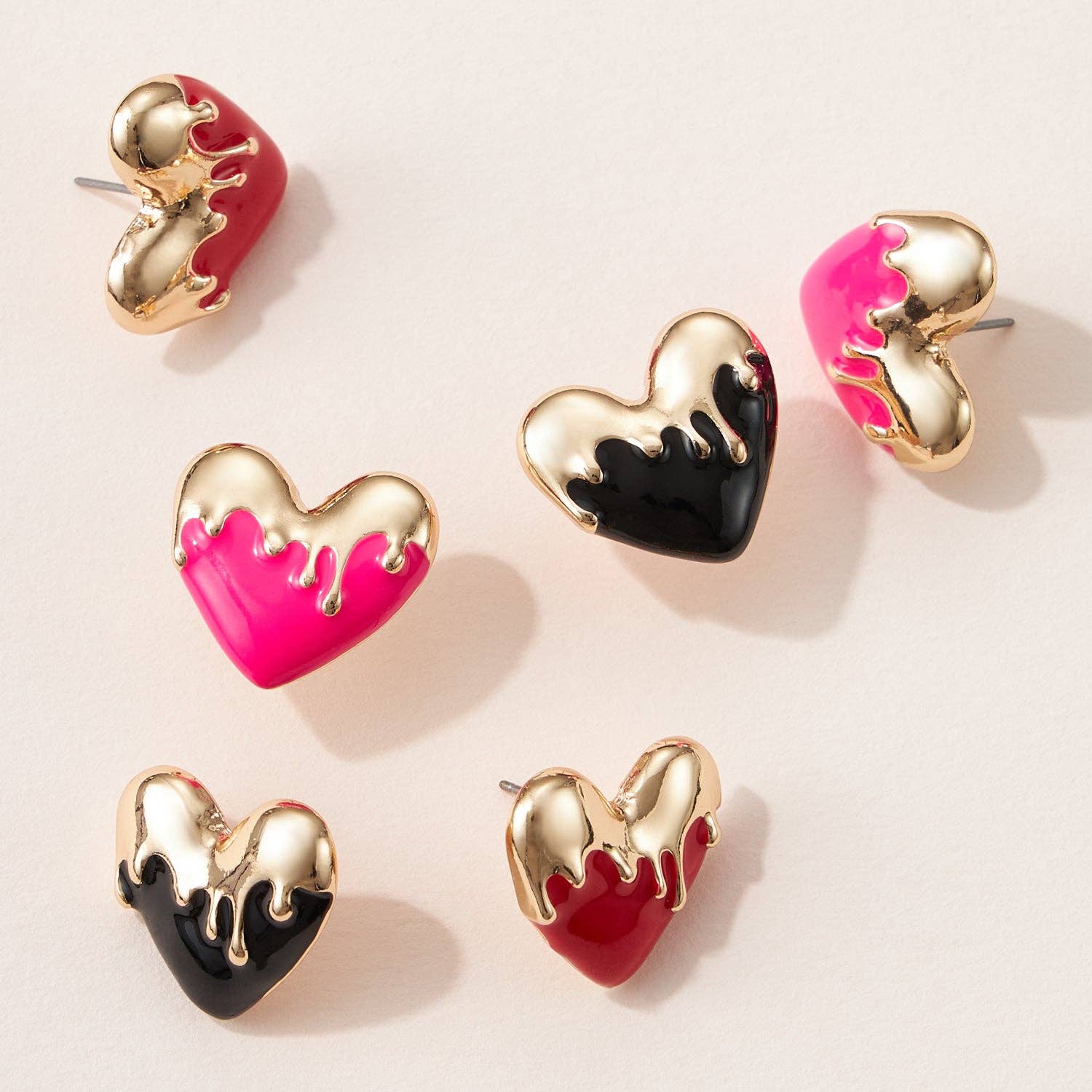 Frem – wholesale Stud/post earrings – Gold Drip Heart Stud Earrings – Bold Colors0