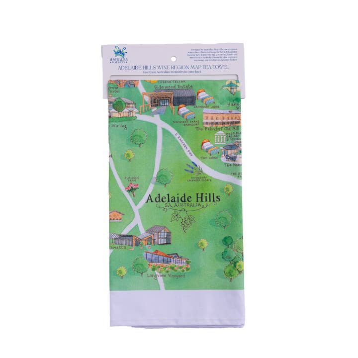 Australian Map Gifts - Wholesale Tea towel - Tea Towel Adelaide Hills 3.0 Wine Region Map2
