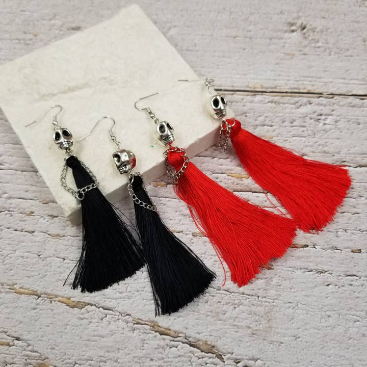 Halloween Tassel Skull Earrings for wholesale by Treasure Wholesale