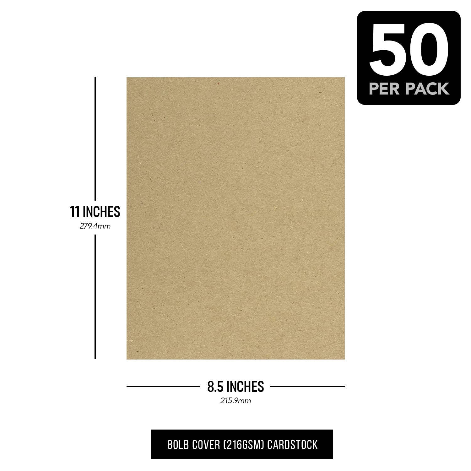Fine Cardstock - Wholesale Craft Supplies - Brown Kraft Cardstock Paper, 80lb (216gsm) Cover 50 sheets Par pack6