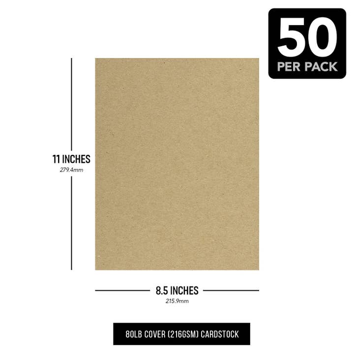 Fine Cardstock - Wholesale Craft supplies - Brown Kraft Cardstock Paper, 80lb (216gsm) Cover 50 sheets Par pack6