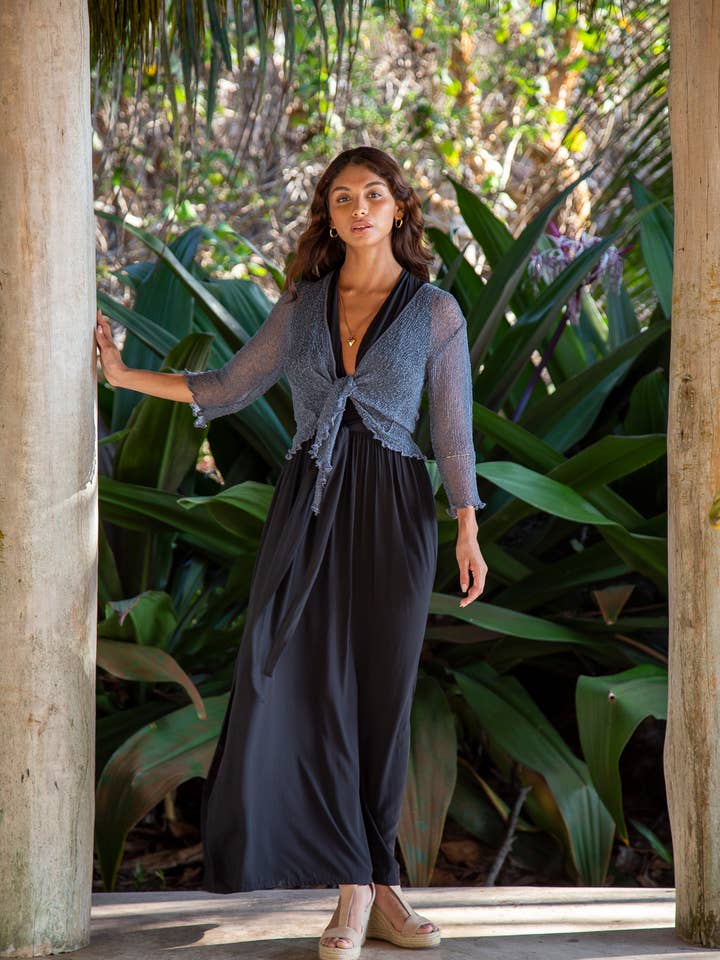 Summer Knit Sheer Cardigan Bolero Shrug Cover in Blue for wholesale by Bali Prema