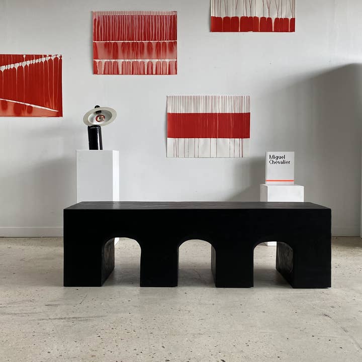 Office Objets - Wholesale Bench - Solid monoxyle wooden bench with sculpted base in 3 arches - Black color69