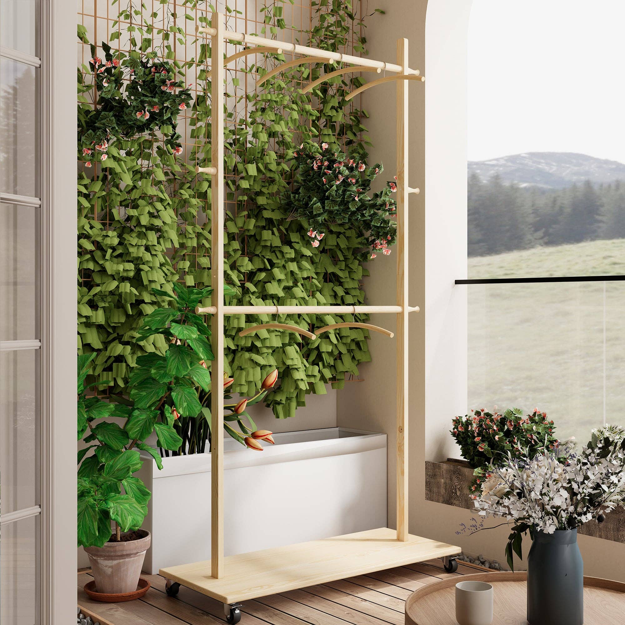 39F Inc. - Wholesale Clothes Hangers - Solid Wood Garment Rack with Shelf, Wheels & 6 Hangers1