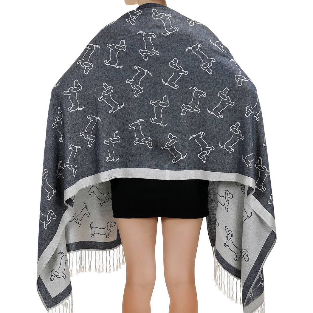 12 COLORES SURTIDOS Chal de Pashmina con Patrón de Teckel Juguetón de venta al por mayor en Faire4