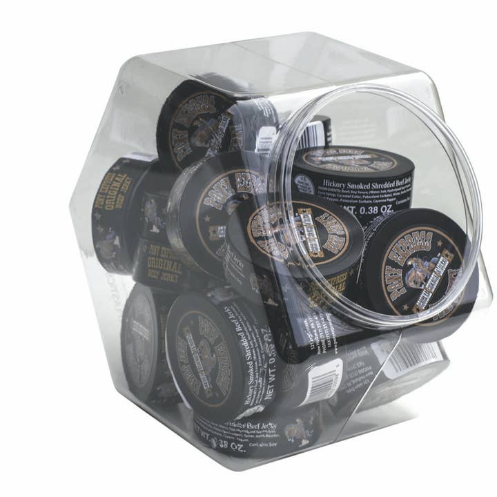 Pony Express Original Beef Jerky, Tub with 24 Tins for wholesale by Grandpa Joe's Candy Shop