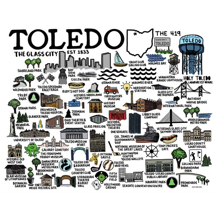 Colore mappa Toledo Ohio per la vendita all'ingrosso da parte di Whereabouts Shop