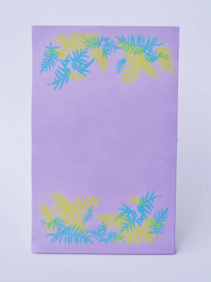 Purple Fern Tear-Away Riso Notepad for wholesale by Pencil Urchin Press LLC