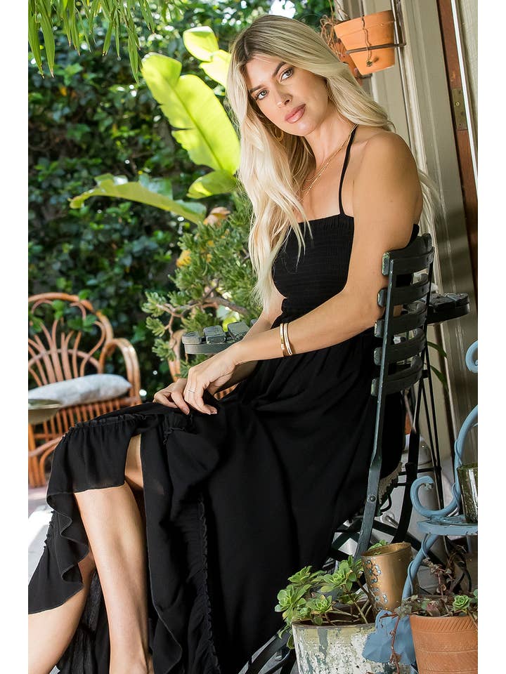 Sweet Lovely by Jen – Großhandel Kleid – Damen – MAXIKLEID MIT RÜCKENAUSSCHNITT UND GESMOKTEM STUFENROCK15