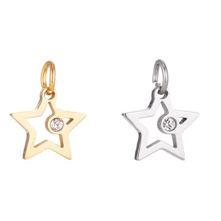 Stainless Steel Gold Minimalist Elegance Star Cubic Zirconia Bracelet Charm Necklace Pendant Findings for Jewelry Making E-628 for wholesale by Aim Eternal