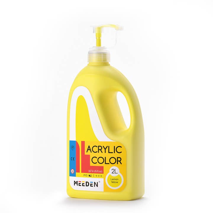 MEEDEN Citrongul akrylfärg med pumplock, 1/2 gallon (2L/67,6 oz.) Tung kropp giftfri rik pigmentfärg, perfekt för konstklass, väggmålning, målningsfest och kreativ DIY för wholesale av Pintar Art Supply