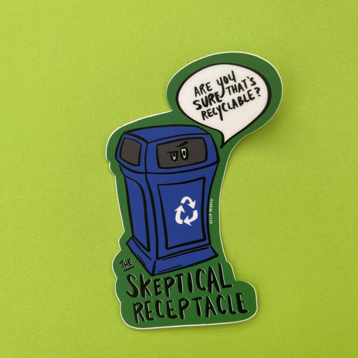 Recycling Sticker | Skeptical Receptacle for wholesale by Hello Herren