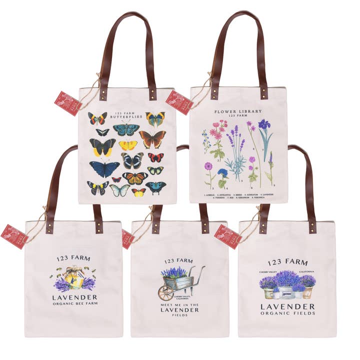 123 Farm - Wholesale Tote Bag - Women's - Leather Strap Tote Bag - Butterflies 16"x12.5"
