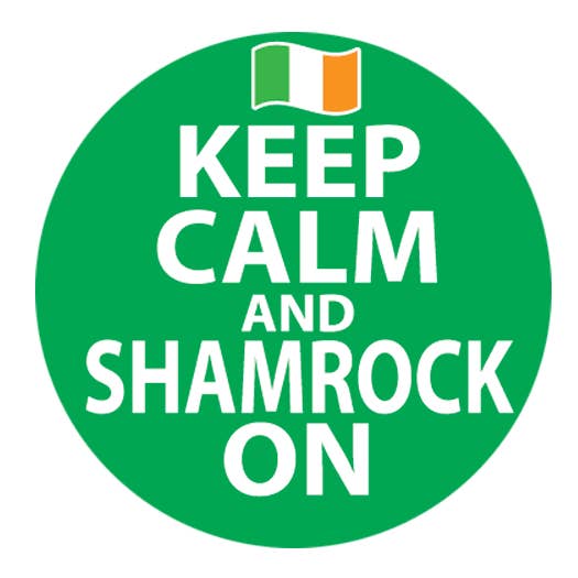 BT502- Keep Calm and Shamrock On 1.25" Button for wholesale by Kalan