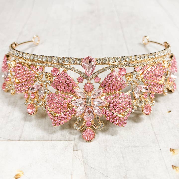 Happy Dream Gifts - Wholesale Tiara - Women's - Flower Girl Hairpiece, Gold Tiara Crown, Pink Crystal Crown