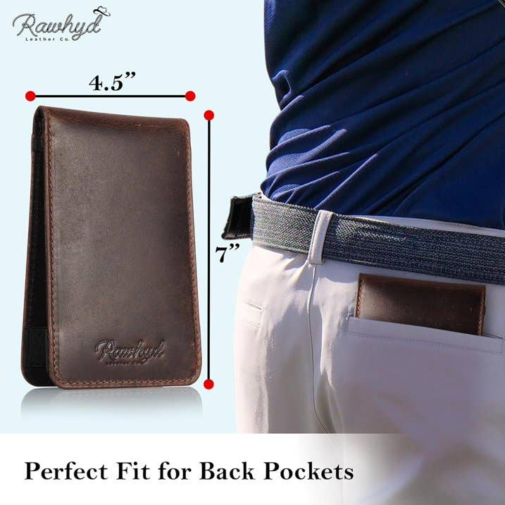 RAWHYD Leather Co. - Wholesale Sporting Accessories - RAW HYD Leather Golf Scorecard Holder, 7" x 4.5", Golf Yardage Book Cover - Golf Notepad3